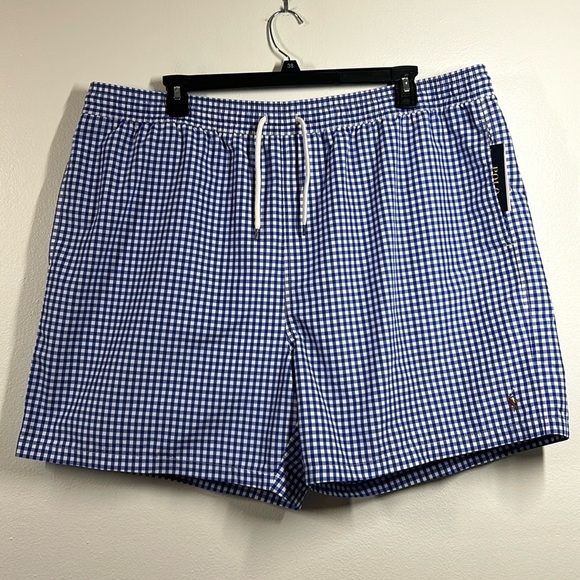 NWT Polo Ralph Lauren Blue GINGHAM PLAID Traveller Swim Shorts Bathing Suit 3XLT - Picture 1 of 9